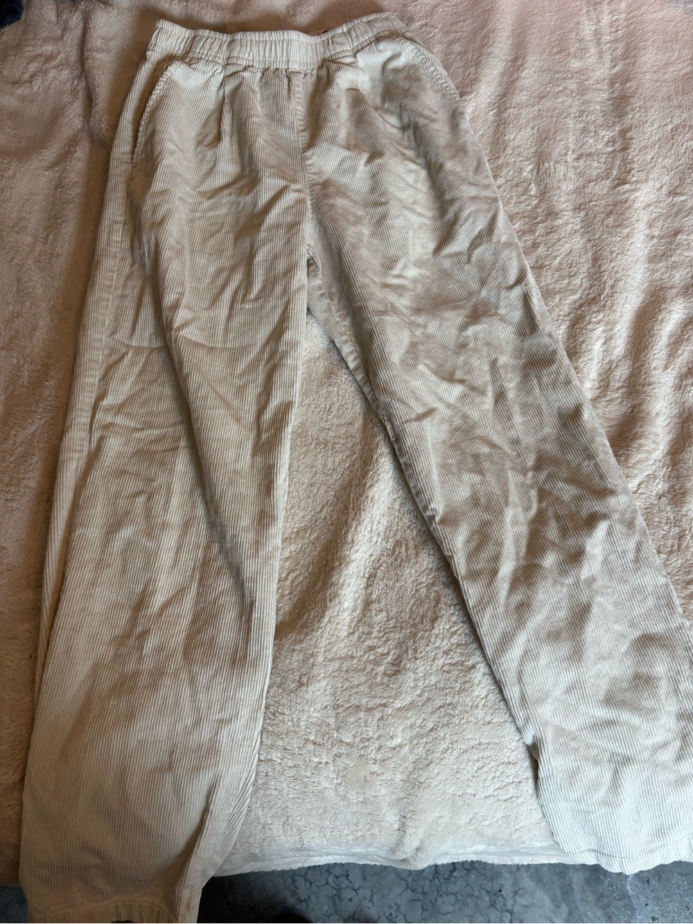 Uniqlo Cream Corduroy Wide Pants with Elastic Waist